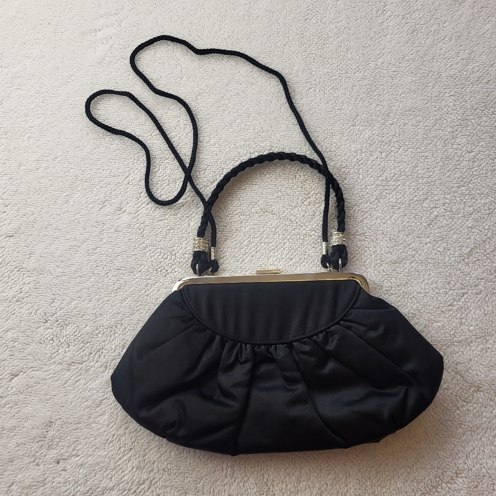 Preston and York Classic Black Clip Purse With Braided Faux Diamond Handle